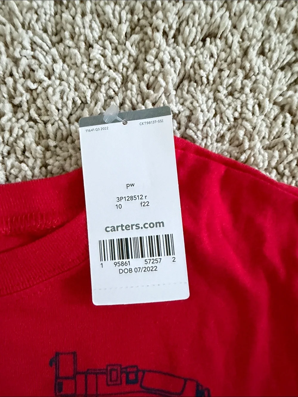NWT Carter's Red Long-Sleeve Tee with Navy Fire Truck Print size 10